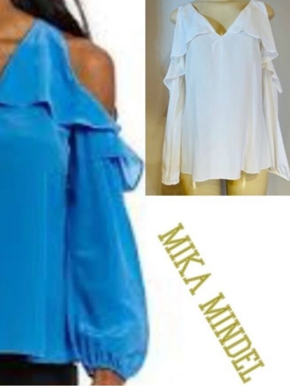 Mika Mindel Cold Shoulder Vienna Blouse - S NWT $129 OFF-White 100% SILK